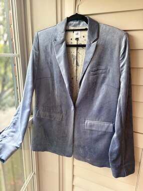 Cabi Velvet Blazer Dusty Blue Single Button Holiday Jacket Winter Elevated
